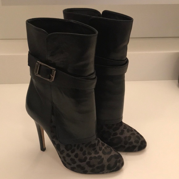 Jimmy Choo Black/Gray Ponyhair Leopard Boots - Picture 2 of 7